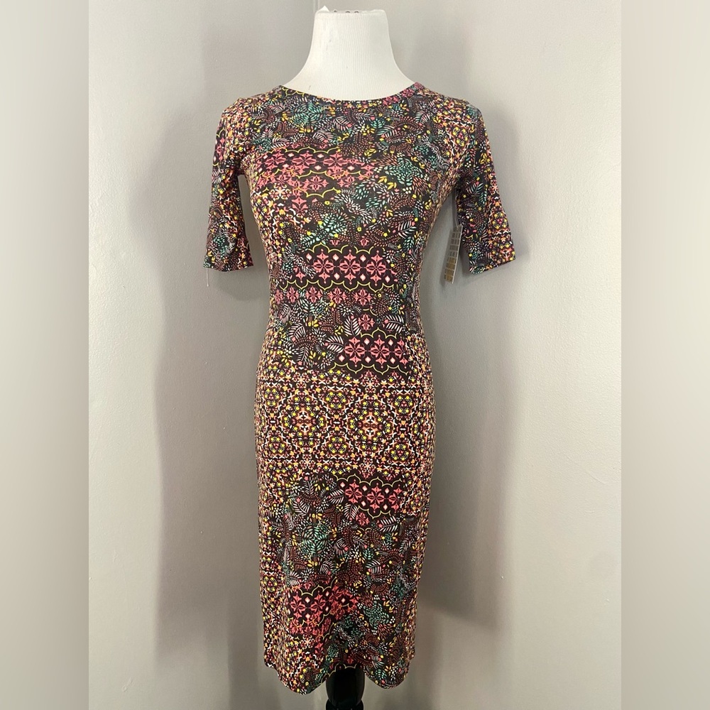 LuLaRoe Julia Dress Multicolor Bohemian Pattern Midi Form Fitting
